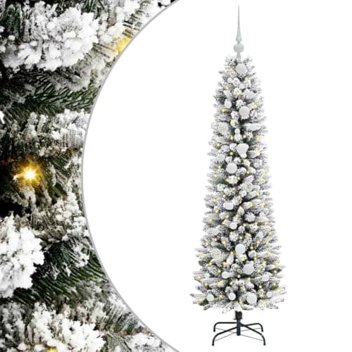 Image of vidaXL Artificial Christmas Tree with 150 LEDs Green and white 150 cm, Living Room, Modern, Decorative Christmas Tree, Pre-Lit, Indoor Holiday Lighting, Seasonal Decor, Winter Wonderland