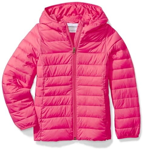 Image of Amazon Essentials Girls' Lightweight Water-Resistant Packable Hooded Puffer Jacket, Dark Pink, 9 Years