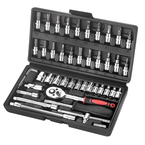 Image of Eidoct 46 Piece 1/4 Inch Drive Socket Set&Tool Sets,Ratchet Wrench Set with 4-14mm Cr-V Sockets,Screwdriver Bits,Extension Bars for Household Car Bike Repair, DIY and Repair