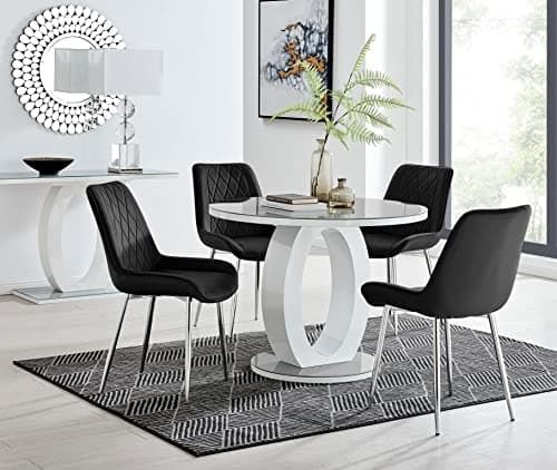 Image of Furniturebox UK - Giovani Round Grey 100cm Table and 4 Black Pesaro Silver Leg Chairs