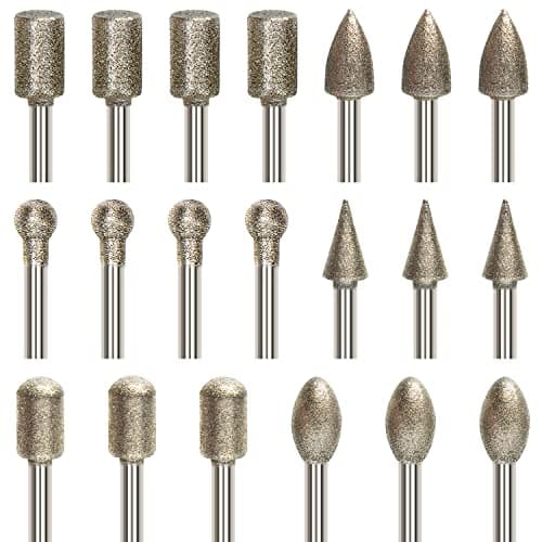 Image of 20Pcs Diamond Grinding Bit Set Stone Carving Set Diamond Burr Bits Compatible with Dremel Rotary Tool Accessories YURINWOO 3mm Shank Drill Bits Set for Grinding,Stone Glass Ceramics Carving,Polishing