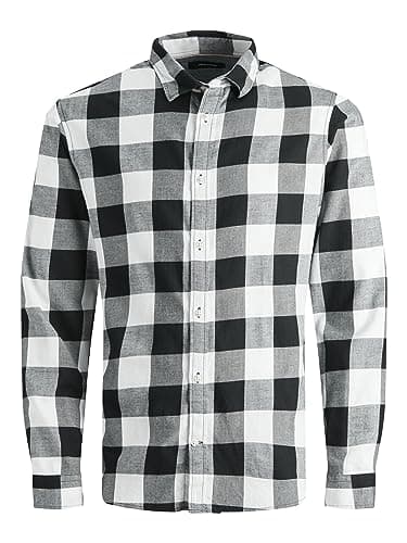 Image of JACK & JONES Mens Gingham Long Sleeve Shirt Whisper White M