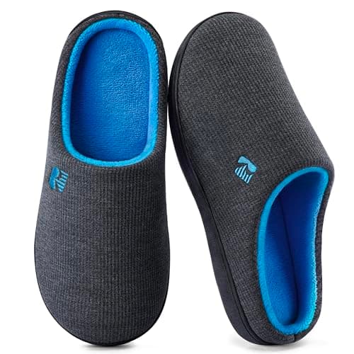 Image of RockDove Men's Original Two-Tone Memory Foam Slipper, Size 8/9 UK Men, Dark Grey and Blue