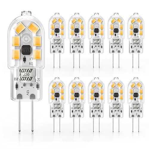Image of Cxyemt 2W G4 LED Bulbs Warm White 3000K, Replacement 20W Halogen Bulb, Non Flicker AC/DC 12V Energy Saving G4 LED Capsule Light Bulbs, Non-Dimmable, 10 Pack