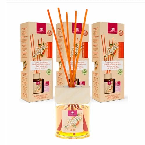 Image of Cristalinas 35ml Orange Blossom Air Fresheners for Home - Reed Diffusers for home - Home Fragrance Lasts upto 8 weeks - Room Diffuser Sticks with Coloured Fragrance Oil - Pack of 3