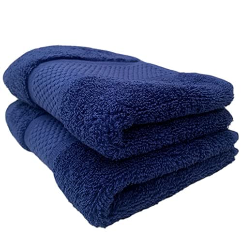 Image of Sue Rossi Guest Towels 30 x 50cm Set Of 2, Organic Turkish Combed Cotton, 600gsm Thick, Soft & Absorbent Bathroom Or Kitchen Small Hand Towel, Face Cloth (Navy Blue, 2)