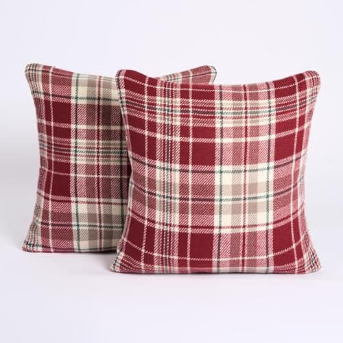 Image of OHS Covers for Cushions 45 x 45, Dorset Woven Check Red Cushion Covers for Inner Pads Sofa Throw Pillows Comfy Soft Decorative Living Room Bedroom Cushions, Set of 2