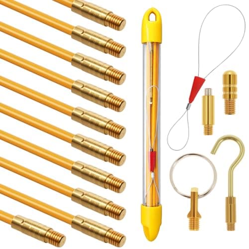 Image of 11ft(3.3m) Cable Rod, Fiberglass Fish Tank Kit Connectable Cable Puller Pull Push Electrical Wire Rods with Various Accessories by Poweka - (Yellow, 10Rods x 33cm)