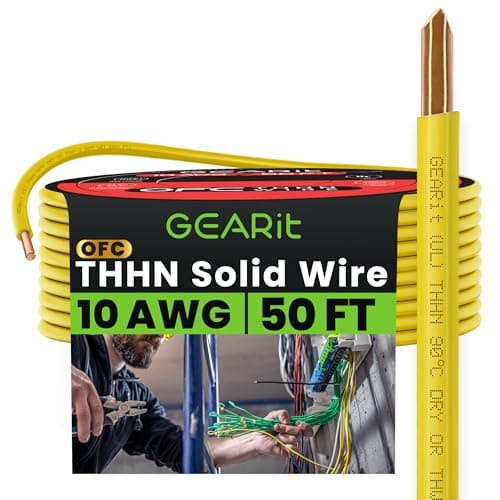 Image of GEARit Solid THHN Wire (10 Gauge, 50 Feet) 100% OFC Electrical Building Wire, Rated for Up to 600 Volts, Single Conductor, Nylon Jacket, UL Listed/RoHs Compliant - Yellow, 50ft