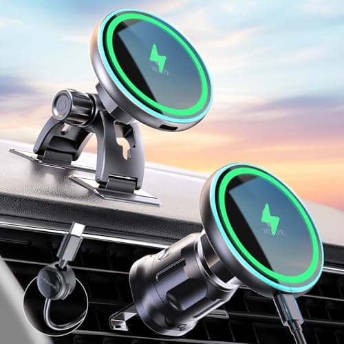 Image of MOKPR for Magsafe Car Mount Charger, 15W for Magsafe Car Charger Charger Magnetic Car Phone Holder for Dashboard & Vent for iPhone 17 16 15 14 13 12 Series&MagSafe Case (Dark Black)