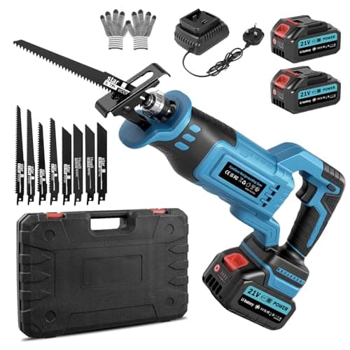 Image of Cordless Reciprocating Saw,0-4000 RPM Variable Speed Reciprocating Saws,Electric Saw with 8 Blades,2x4.0Ah Batteries,Fast Charger,21V Cordless Saws for Wood Metal PVC Cutting