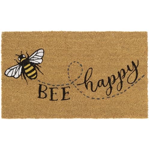 Image of MY MAT Printed Coir Doormat, Perfect for Indoor and Outdoor Use, Large Welcome Mat for Front Door, Entryway and Patio (Bee Happy)