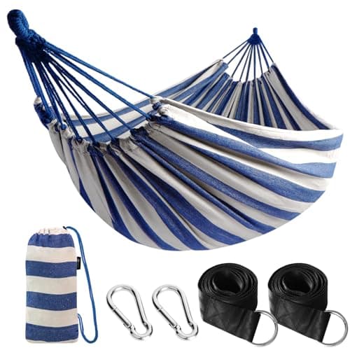 Image of Anyoo Cotton Hammock Comfortable Fabric with Tree-friendly Straps, Durable Portable Hammock with Travel Bag,Perfect for Garden Camping Outdoor/Indoor Patio Balcony Backyard