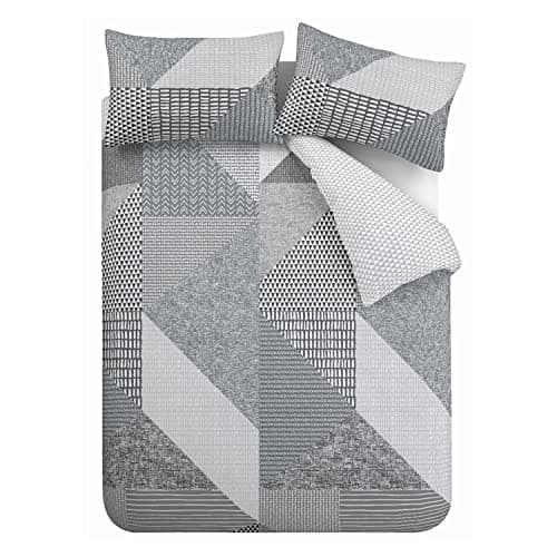 Image of Catherine Lansfield Larsson Geo Reversible Single Duvet Cover Set with Pillowcase Grey