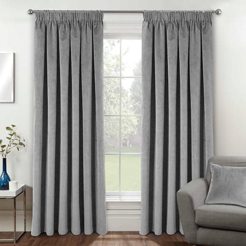 Image of Enhanced Living Oxford Premium Velvet Grey Blackout Curtains for Curtains for Bedroom - Supersoft Tape Top Curtains - 46x72 inch (117x183 cm) - 2 x Curtain Panels