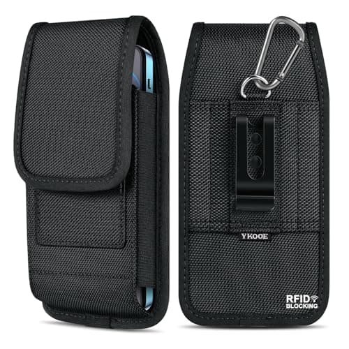 Image of ykooe RFID Blocking Cell Phone Holster for iPhone 17 16 15 13 12 11 14 Pro Max, XR, XS Max, Samsung Galaxy S24 S23 S22 S21 FE/Plus Belt Clip Loops Card Holder Pouch Case, XL