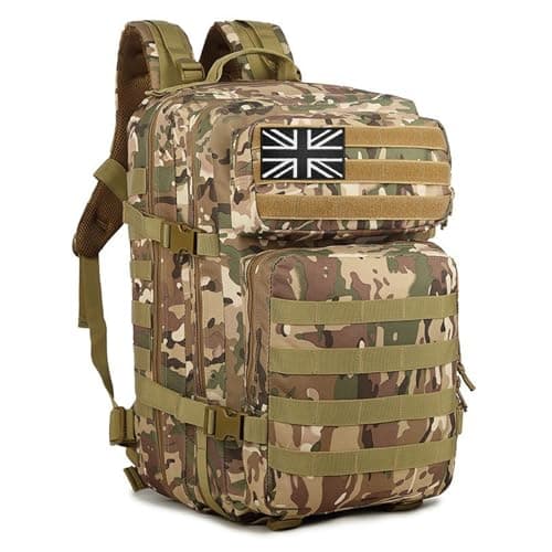 Image of Geebymol 45L Military Tactical Backpacks Large Molle Army Assault Pack 3 Day Bug Out Bag Laptop Bag for Hiking Treeking Black Hunting Rucksack with 4 Flag Patches (CP)