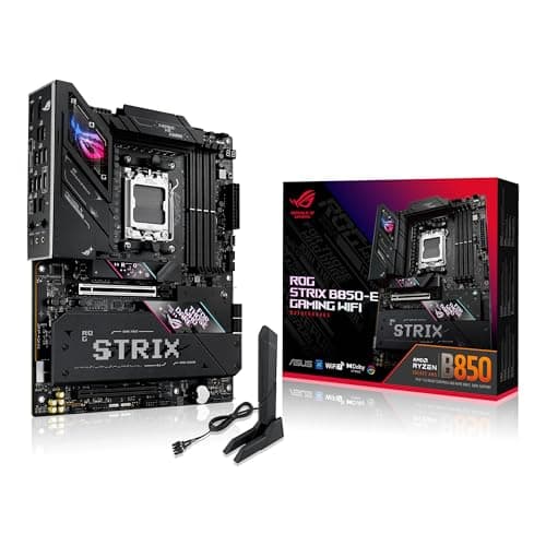 Image of ASUS ROG Strix B850-E Gaming WiFi AMD motherboard, 16+2+2 power stages, DDR5 slots, five M.2 slots, PCIe 5.0, WiFi 7, USB4 Type-C port, USB 20Gbps w/ PD 3.0 up to 30W and Aura Sync RGB