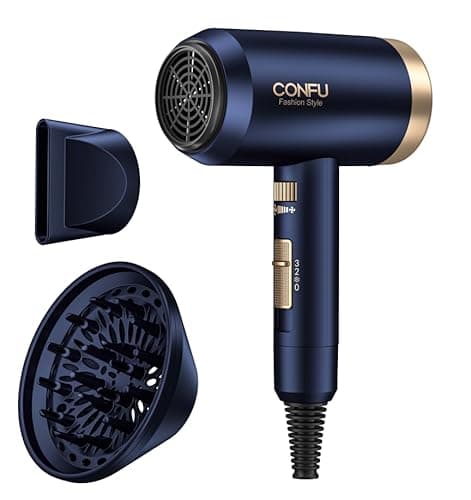 Image of CONFU 1800W Hair Dryer, Ionic Hair Blow Dryer, Lightweight Hair Dryers with Cool Shot Button & Diffuser & Concentrator for Travel Salon Home Use, Dark Blue (Blue)