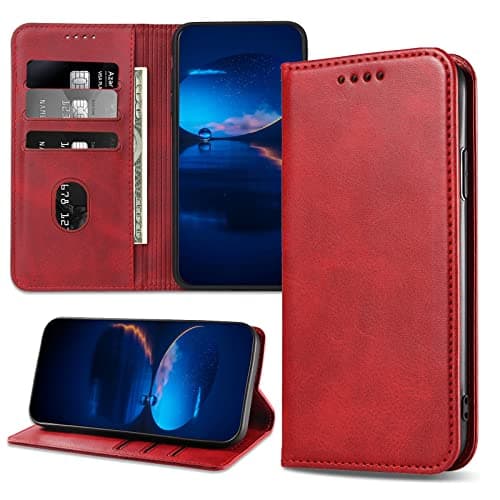 Image of DENDICO Case for Huawei Y7 2019 / Y7 Prime 2019, Classic PU Leather Magnetic Wallet Case, Flip Folio Protective Phone Cover Compatible with Huawei Y7 2019 / Y7 Prime 2019, Red
