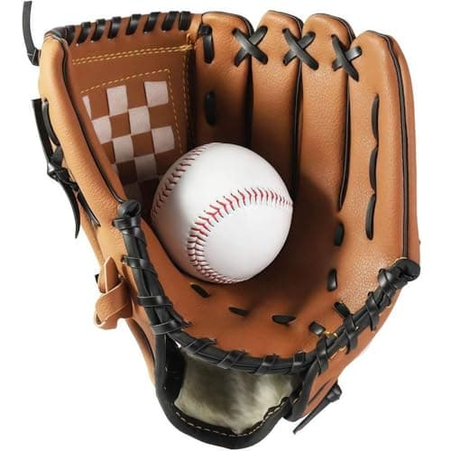 Image of Wonninek Baseball Glove Soft Sports Batting Gloves with Baseball, PU Leather Adjustable and Comfortable Right Hand Throw, Left Hand Glove (Brown, 10.5 inch)
