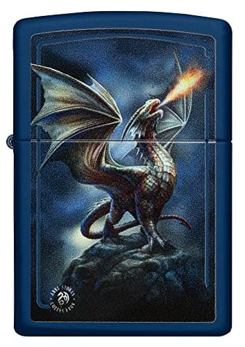 Image of Zippo Windproof Lighter - Dragon Design by Anne Stokes - Navy Matte Finish - Refillable - Reusable - Windproof Design - Gift Box - Made in USA