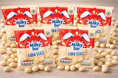 Image of 5 Packs Milkybar White Chocolate Easter Mini Eggs Sharing Bag 80g Perfect For Easter Egg Hunt Great Gift For Kids & Adults School Offices