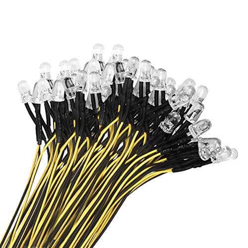 Image of YIXISI 100 PCS 5mm LED Diodes Light, Emitting Diode, Round Head LED Lamp, Ultra Bright 12V, 20cm Pre Wired, Yellow