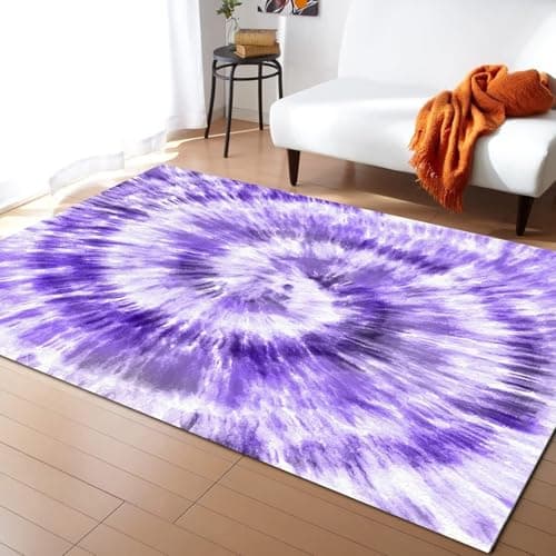 Image of XEODIAT Abstract Tie Dye Art Purple Area Rug Purple Oil Painting Ethnic Outdoor Indoor Washable Rug for Floor Mat Indoor Throw Rugs Soft Mats for Bedroom Living Room Kids Room 80 x 150 cm