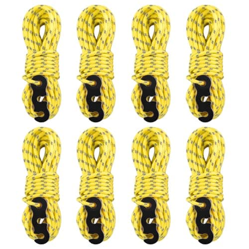 Image of TRIWONDER Guy Ropes 3mm Paracord Reflective Cord Guyline Nylon Rope with Tensioners for Outdoor Camping Hiking Awning Tent (Yellow - 8 Pcs)