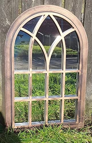 Image of FA9 New Copper Arch Shape Indoor/Outdoor Garden Home Mirror Lightweight Durable Frame, Any Weather Ornament Wall Mirror, Brushed, 51cm x 76cm