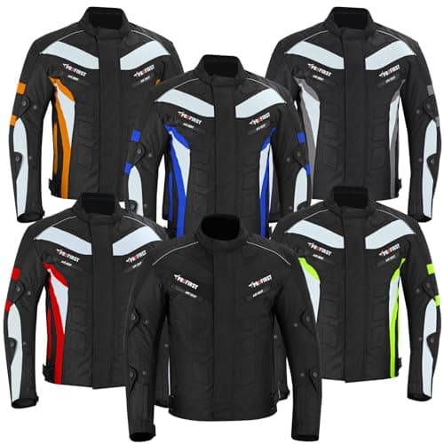 Image of PROFIRST Motorcycle Jacket Mens Waterproof Textile Cordura Fabric Motorbike Mesh Jacket All Seasons Removeable CE Protections (UK, Alpha, XL, Regular, Regular, Red)