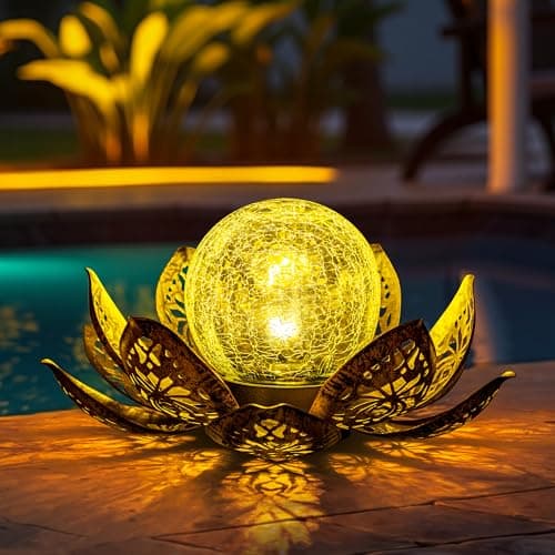 Image of GIGALUMI Solar Lights Outdoor Garden Ornaments, Solar Powered Lotus Flower Lights, IP44 Waterproof Outdoor Decoration for Garden, Patio, Lawn, Pathway, Pond, Unique Gifts for Mom,Women(Golden)
