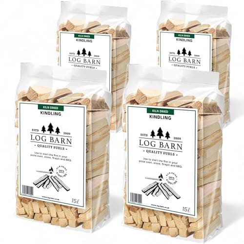 Image of Log Barn Kiln-Dried Kindling Wood for Wood Burner – approx. 10kg (4 x 15l Bags) | Bumper Pack Kindling Sticks for Log Burners, Fire Pits, Pizza Ovens & Open Fires - Ideal for Home & Commercial Use