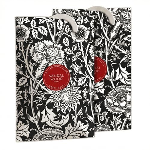 Image of The Master Herbalist Sandalwood Scented Wardrobe Freshener Sachet in a William Morris Design in Black | Pack of 2