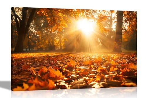 Image of Artley Prints - Autumn Leaves Golden Hour Canvas Wall Art Landscape Print for Living Room Décor Home Conservatory Extra Large 101 x 76cm (40 x 30 inches)