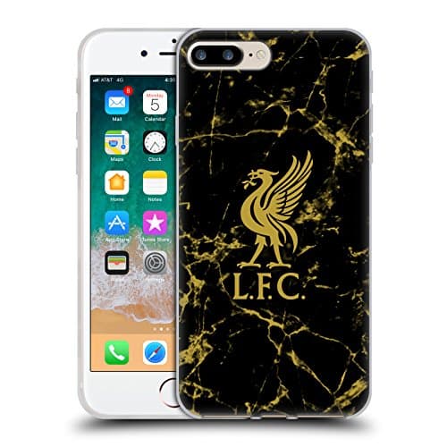 Image of Head Case Designs Officially Licensed Liverpool Football Club Black & Gold Marble Crest Liverbird Pattern 1 Gel Case Compatible with Apple iPhone 7 Plus / 8 Plus & Compatible with MagSafe