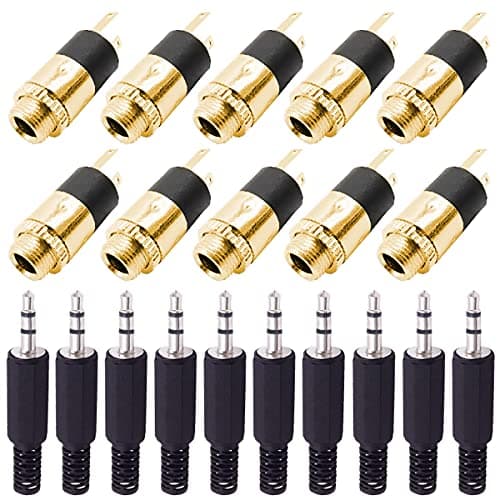 Image of Youmile 10PCS PJ-392 3.5mm Stereo Female Socket Jack Panel Mount Gold Plated Audio Headphone Connector Audio Plug for MP3 with 10PCS 3.5mm TRS Male Plug Connector