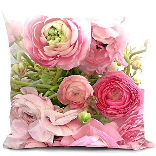 Image of Cushion Cover Pink Bright Flowers Outdoor Floral Party Decorations Garden Patio Furniture Throw Pillow Case Wedding Lovers Rose Gifts for Women Valentine's Day Decor Livingroom Couch Sofa 18X18