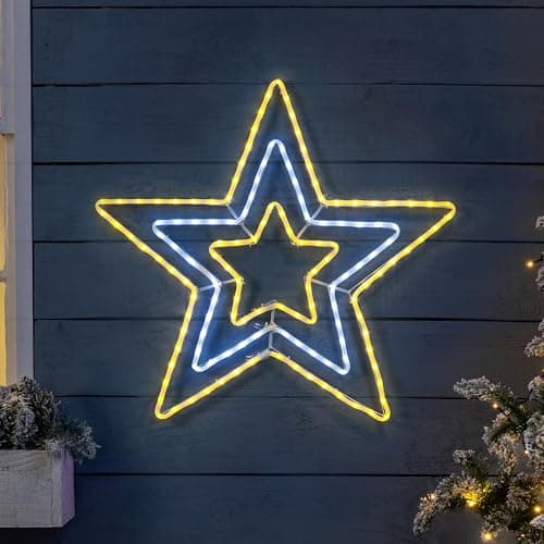 Image of CHRISTOW Star Christmas Light Decoration, Energy Efficient LED Rope Light, Flashing Wall Window Silhouette, Mains Operated, 65cm (Warm White & White)