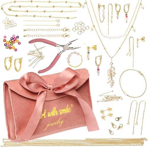 Image of Jewelry Making Kit for Adults & Teens - Girls' DIY Bracelet Making Kit, Friendship Bracelet Kit w/Beads, Chains, Tools with 14K Gold & Silver-Plated Accessories for Necklaces & Earrings - Gold
