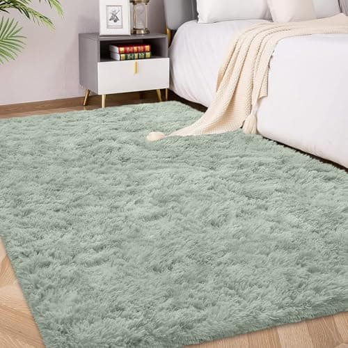 Image of FVVRAX 90x150cm Light Green Shaggy Rug – Soft Fluffy Area Rug for Living Room & Bedroom, Non-Slip Plush Carpet for Kids, Nursery, Dorm, Machine Washable Large Floor Mat