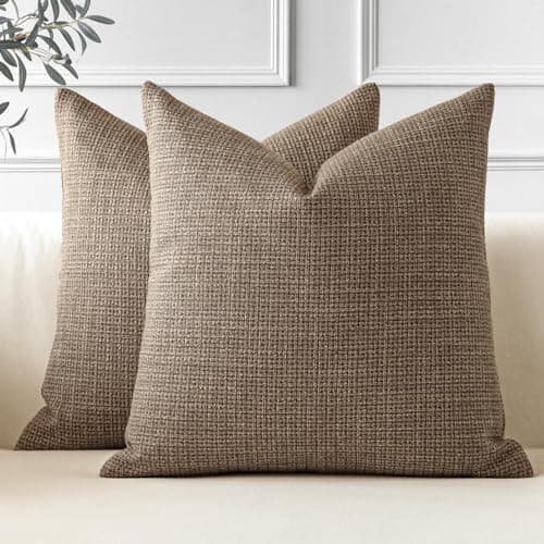 Image of JOTOM Set of 2 Cushion Covers 50x50 cm Linen Coffee Brown Decorative Throw Pillow Covers 20x20 Inch Square Cushion Case Home Decor Pillowcases for Couch Sofa Living Room Bed (Coffee Brown)