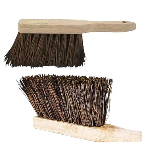 Image of 2 X 10.5" Stiff Bass Hand Brush Scrubbing Cleaning Wooden Bristles Indoor Outdoor Inch New | Set of 2 | Natural Stiff Bassine Bristles Brush Scrubbing Handbrush