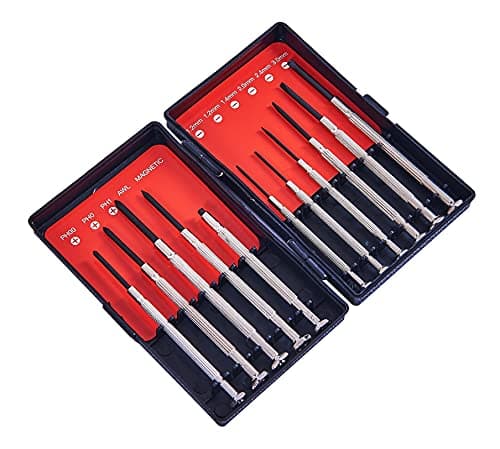 Image of Amtech 11 pc Precision Screwdriver Set, Slotted & Phillips Tips with Swivel Handles & Plastic Storage Case, Ideal for Watches, Jewellery & Electronics