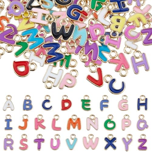 Image of SUPERFINDINGS 200Pcs Alloy A-Z Letter Charms 1.6mm Random Capital Alphabet Charm Colorful Initial Charm Alphabet Enamel Pendant for Bracelets Necklace Earring Jewelry DIY Crafts Making,Golden