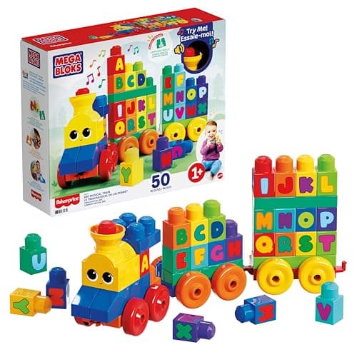 Image of MEGA BLOKS Building Toy ABC Blocks Train Set with Sounds and Music, ABC Musical Train Learning Toy for Toddlers 1-3 - FWK22