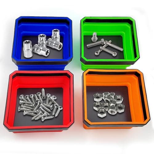 Image of 4 Pack Magnetic Tray Set, Collapsible Magnetic Base Silicone Bowls, Magnetic Tool Tray for Screw, Magnetic Parts Tray,Mechanics Tools