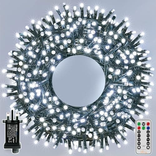 Image of Ollny Christmas Tree Lights Outdoor, 20m 200 LED Fairy Lights Mains Powered, Cool White Waterproof String Light with Plug/Remote/Modes/Timer, Bright Lighting Outside Indoor Garden Xmas Decorations