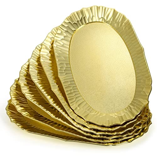 Image of AVLA 6 Pack Gold Serving Platter, Plastic Serving Tray, Reusable Party Snack Serving Tray, Decorative Food Appetizer Platters for Dessert Table, Cupcake, Charcuterie, Cookies, 14" x 8.5"